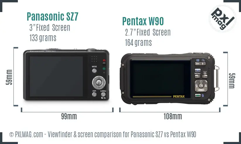 Panasonic SZ7 vs Pentax W90 Screen and Viewfinder comparison