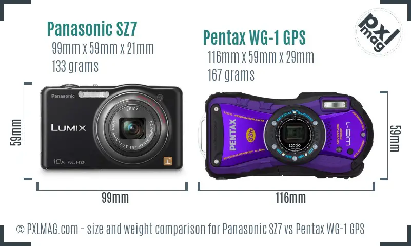 Panasonic SZ7 vs Pentax WG-1 GPS size comparison