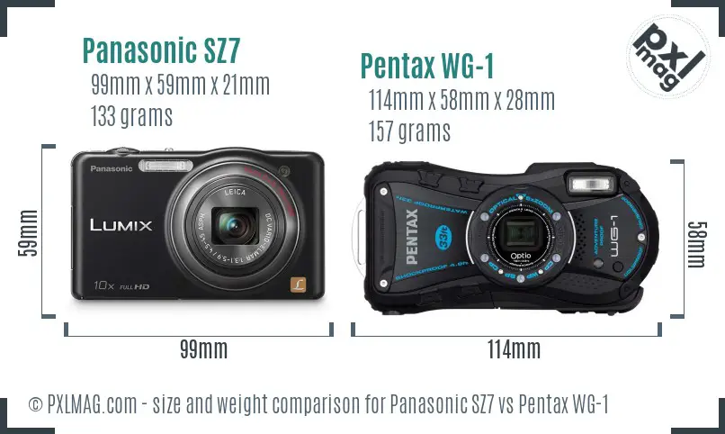 Panasonic SZ7 vs Pentax WG-1 size comparison