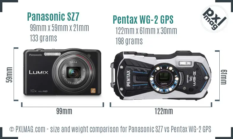 Panasonic SZ7 vs Pentax WG-2 GPS size comparison