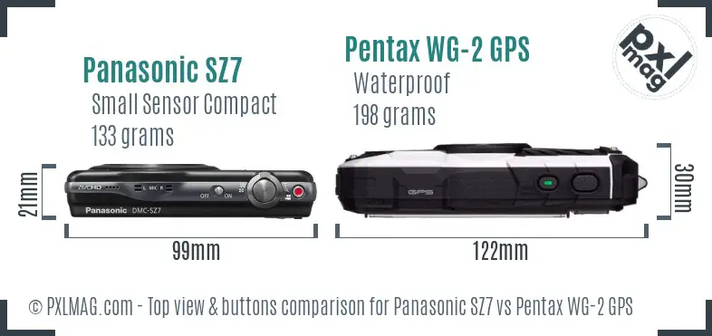 Panasonic SZ7 vs Pentax WG-2 GPS top view buttons comparison