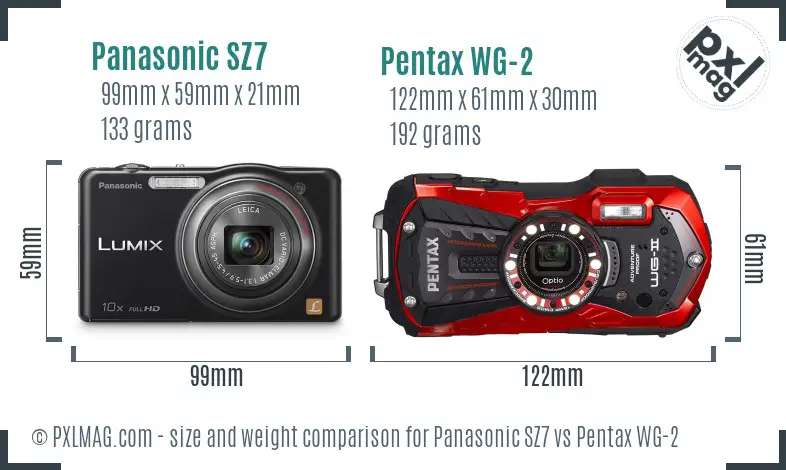 Panasonic SZ7 vs Pentax WG-2 size comparison