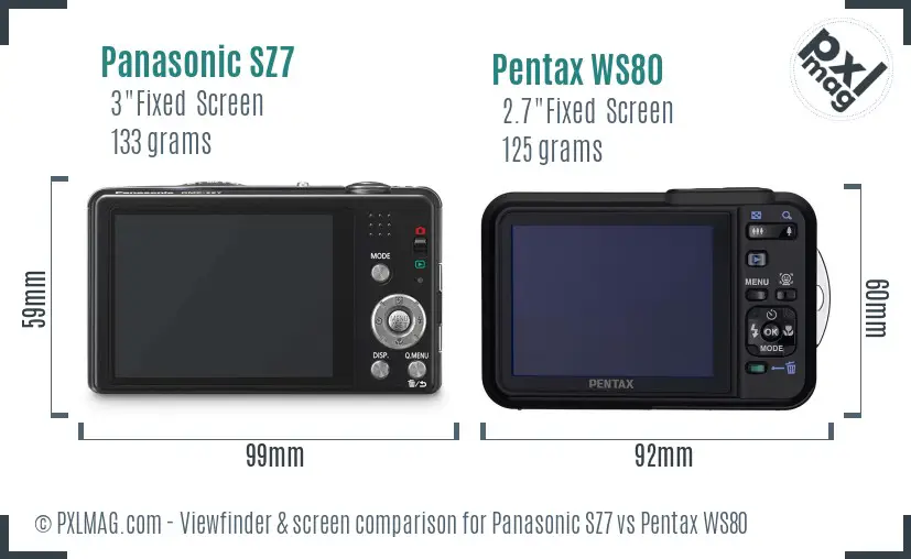 Panasonic SZ7 vs Pentax WS80 Screen and Viewfinder comparison