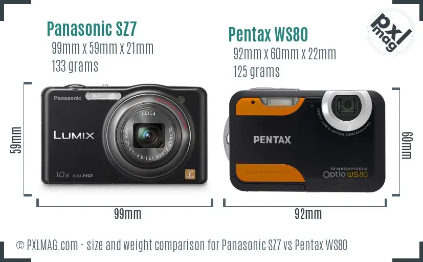 Panasonic SZ7 vs Pentax WS80 size comparison