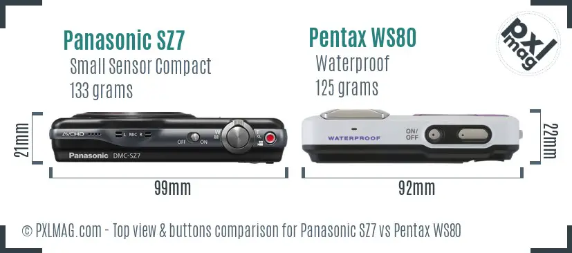 Panasonic SZ7 vs Pentax WS80 top view buttons comparison
