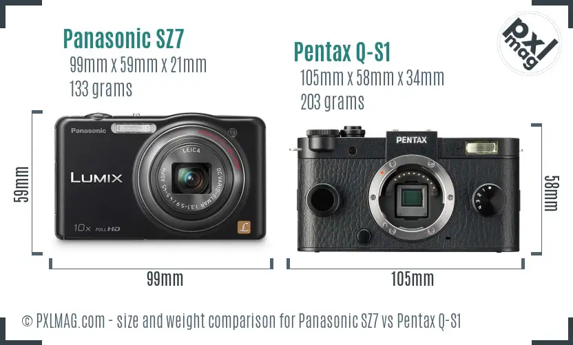 Panasonic SZ7 vs Pentax Q-S1 size comparison