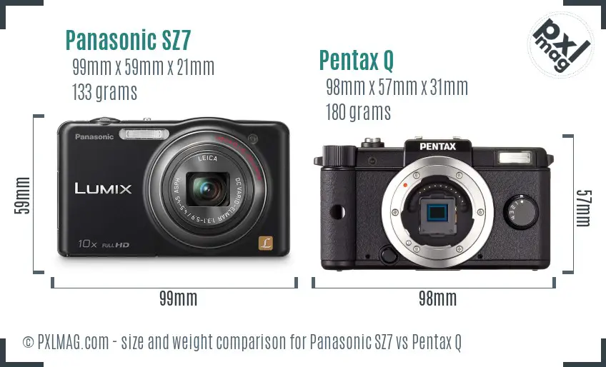 Panasonic SZ7 vs Pentax Q size comparison