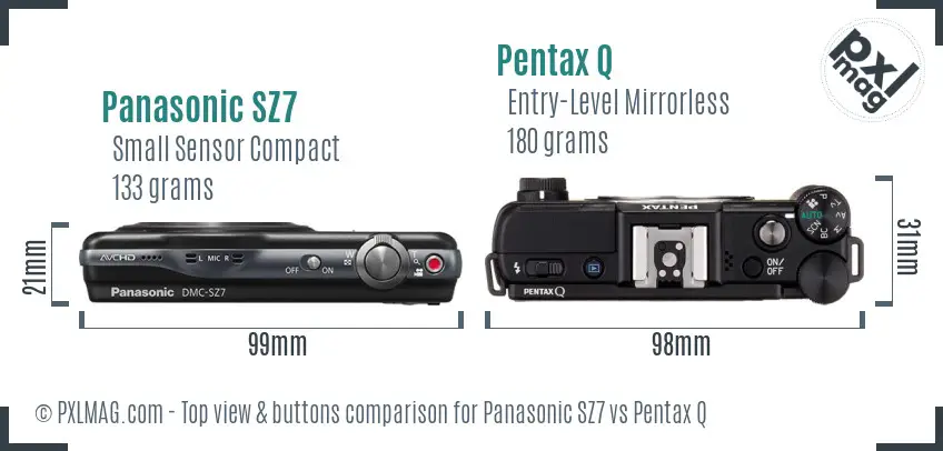 Panasonic SZ7 vs Pentax Q top view buttons comparison