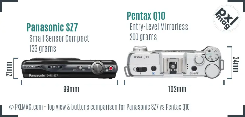 Panasonic SZ7 vs Pentax Q10 top view buttons comparison