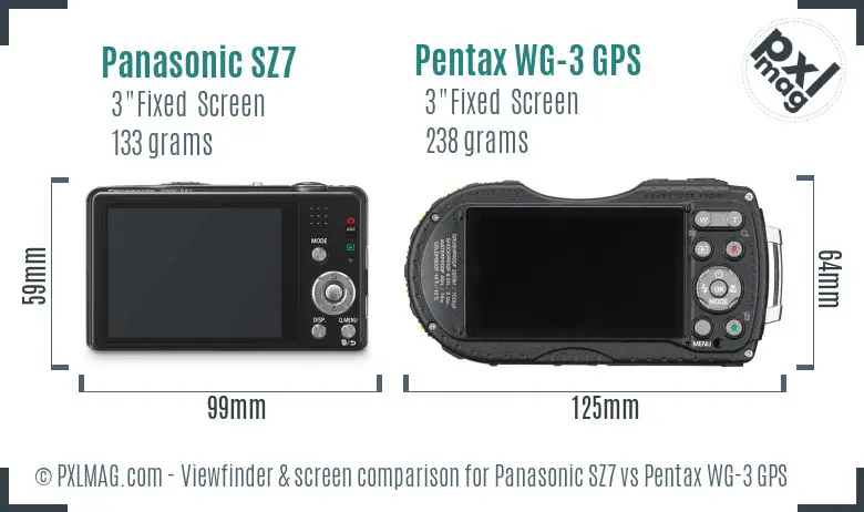 Panasonic SZ7 vs Pentax WG-3 GPS Screen and Viewfinder comparison