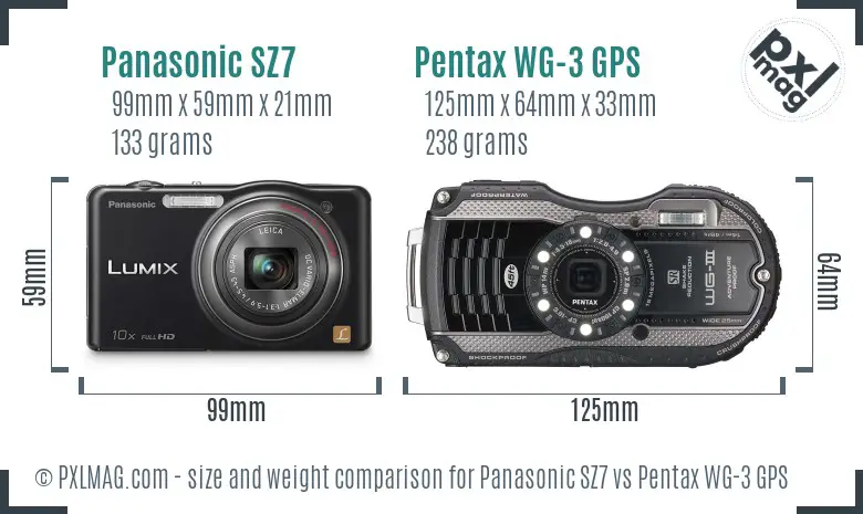 Panasonic SZ7 vs Pentax WG-3 GPS size comparison