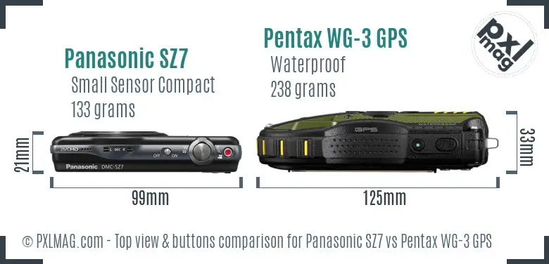 Panasonic SZ7 vs Pentax WG-3 GPS top view buttons comparison