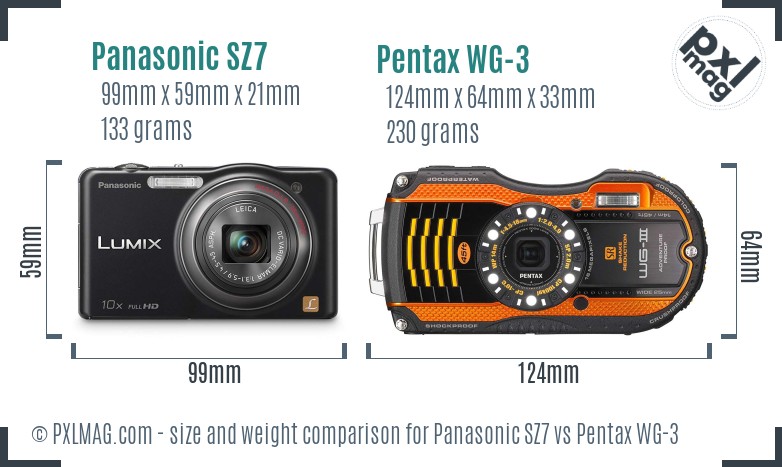 Panasonic SZ7 vs Pentax WG-3 size comparison