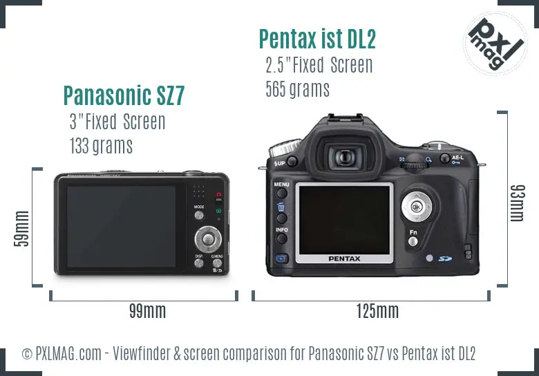 Panasonic SZ7 vs Pentax ist DL2 Screen and Viewfinder comparison