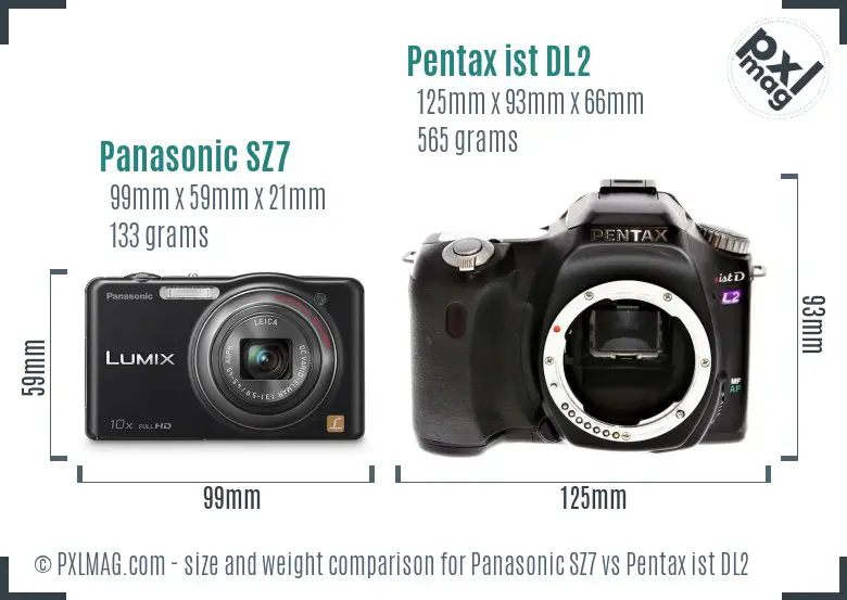 Panasonic SZ7 vs Pentax ist DL2 size comparison