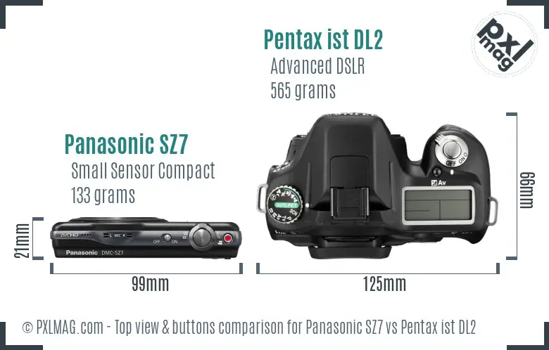 Panasonic SZ7 vs Pentax ist DL2 top view buttons comparison
