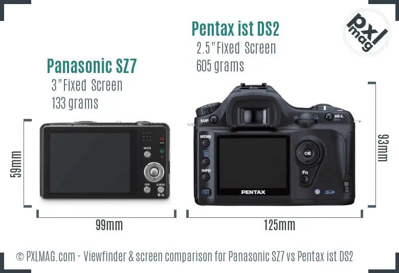 Panasonic SZ7 vs Pentax ist DS2 Screen and Viewfinder comparison