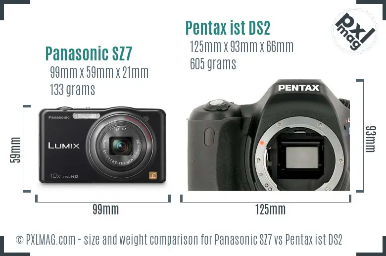 Panasonic SZ7 vs Pentax ist DS2 size comparison