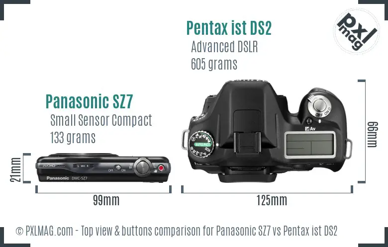 Panasonic SZ7 vs Pentax ist DS2 top view buttons comparison
