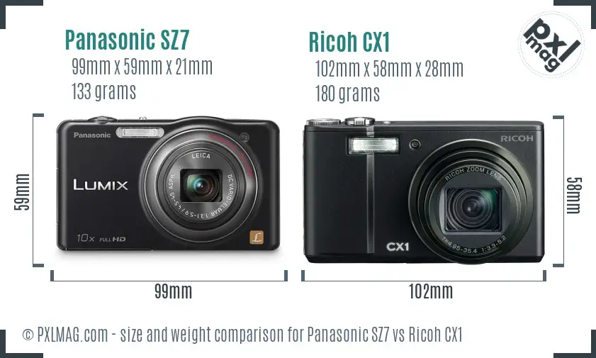 Panasonic SZ7 vs Ricoh CX1 size comparison