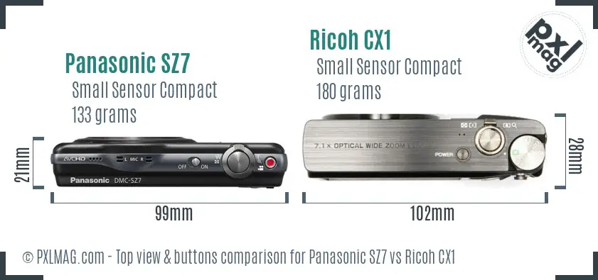 Panasonic SZ7 vs Ricoh CX1 top view buttons comparison