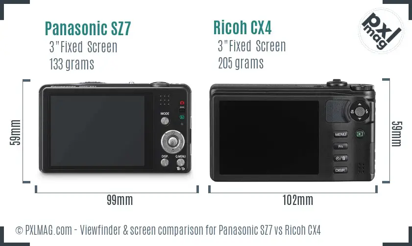Panasonic SZ7 vs Ricoh CX4 Screen and Viewfinder comparison