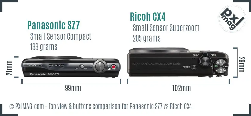 Panasonic SZ7 vs Ricoh CX4 top view buttons comparison