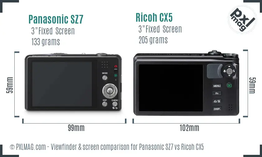 Panasonic SZ7 vs Ricoh CX5 Screen and Viewfinder comparison