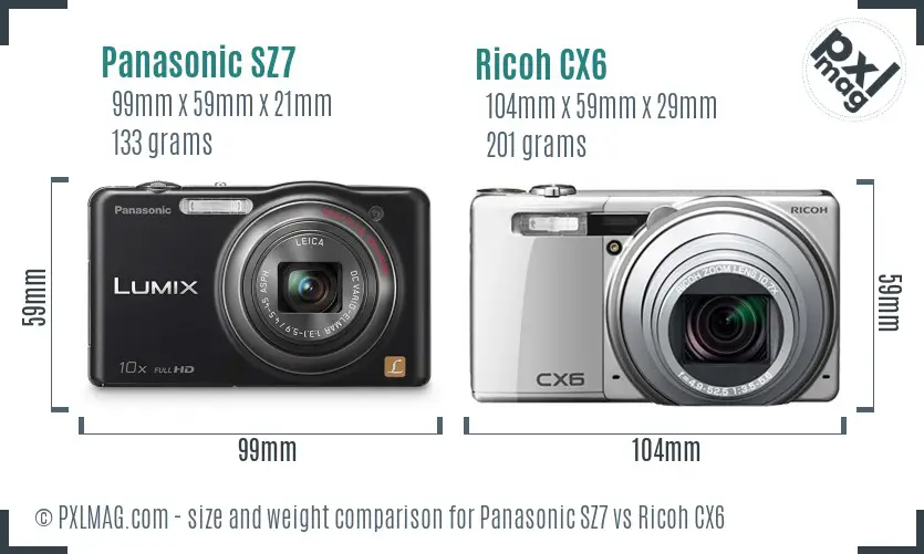 Panasonic SZ7 vs Ricoh CX6 size comparison Panasonic SZ7 vs Ricoh CX6 size comparison
