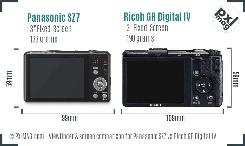 Panasonic SZ7 vs Ricoh GR Digital IV Screen and Viewfinder comparison