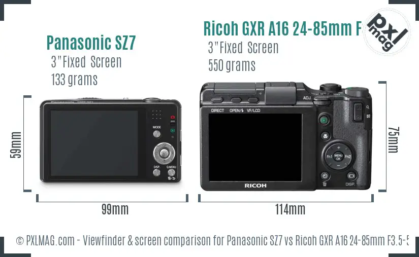Panasonic SZ7 vs Ricoh GXR A16 24-85mm F3.5-5.5 Screen and Viewfinder comparison
