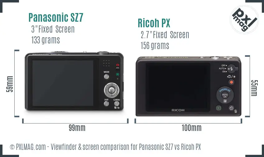 Panasonic SZ7 vs Ricoh PX Screen and Viewfinder comparison