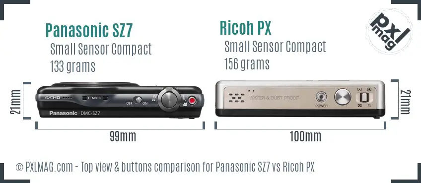 Panasonic SZ7 vs Ricoh PX top view buttons comparison