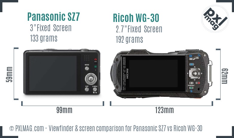 Panasonic SZ7 vs Ricoh WG-30 Screen and Viewfinder comparison