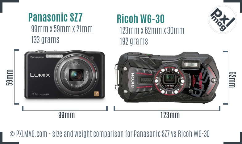 Panasonic SZ7 vs Ricoh WG-30 size comparison Panasonic SZ7 vs Ricoh WG-30 size comparison