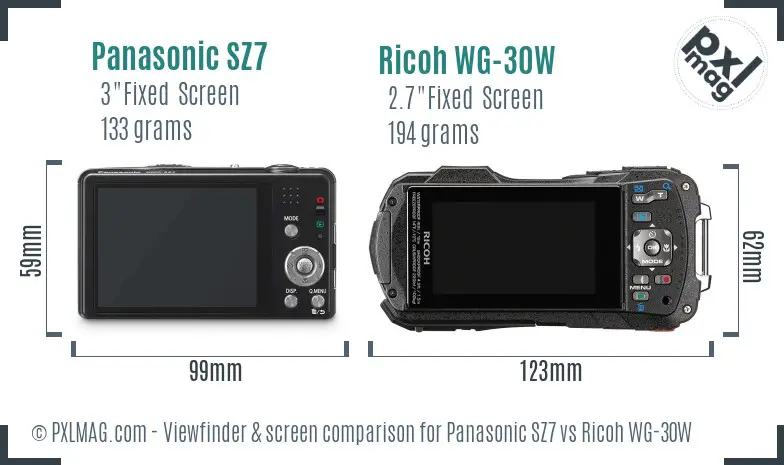 Panasonic SZ7 vs Ricoh WG-30W Screen and Viewfinder comparison