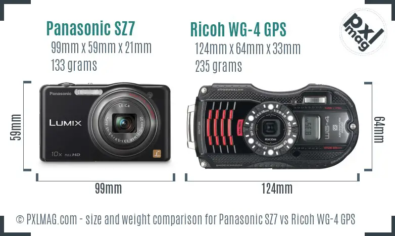 Panasonic SZ7 vs Ricoh WG-4 GPS size comparison Panasonic SZ7 vs Ricoh WG-4 GPS size comparison