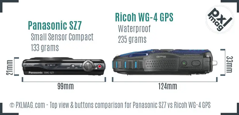 Panasonic SZ7 vs Ricoh WG-4 GPS top view buttons comparison Panasonic SZ7 vs Ricoh WG-4 GPS top view buttons comparison