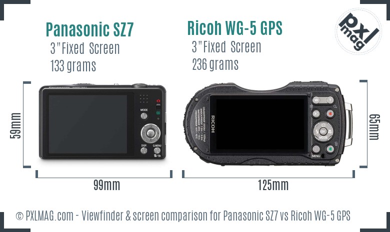Panasonic SZ7 vs Ricoh WG-5 GPS Screen and Viewfinder comparison