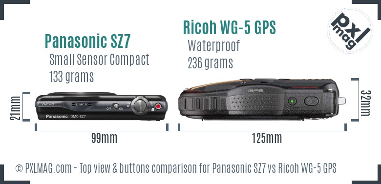 Panasonic SZ7 vs Ricoh WG-5 GPS top view buttons comparison