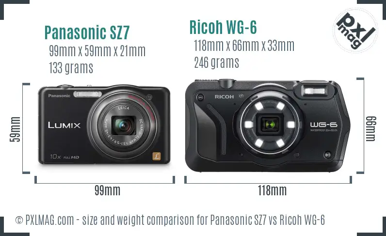 Panasonic SZ7 vs Ricoh WG-6 size comparison Panasonic SZ7 vs Ricoh WG-6 size comparison
