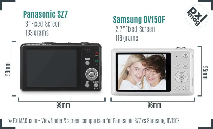 Panasonic SZ7 vs Samsung DV150F Screen and Viewfinder comparison