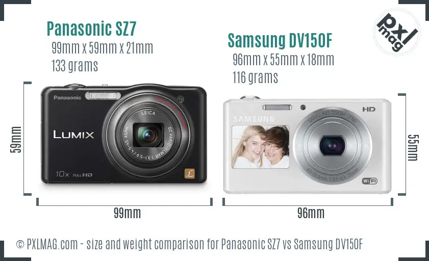 Panasonic SZ7 vs Samsung DV150F size comparison