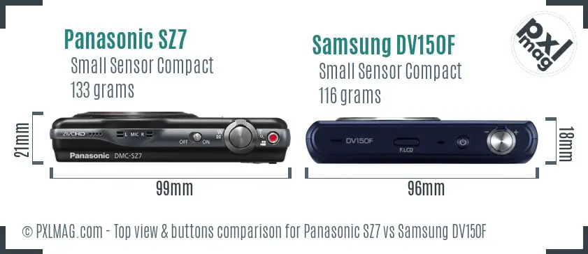 Panasonic SZ7 vs Samsung DV150F top view buttons comparison