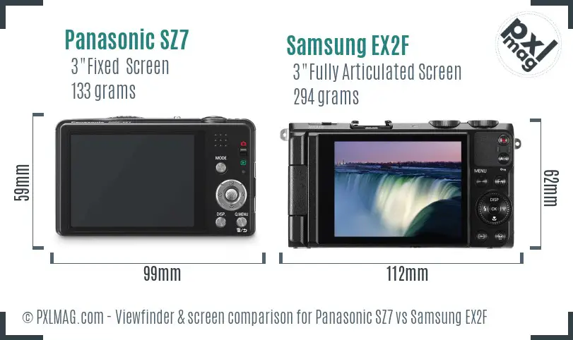Panasonic SZ7 vs Samsung EX2F Screen and Viewfinder comparison