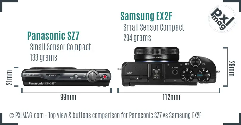 Panasonic SZ7 vs Samsung EX2F top view buttons comparison