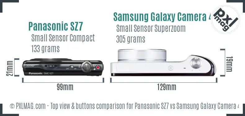 Panasonic SZ7 vs Samsung Galaxy Camera 4G top view buttons comparison