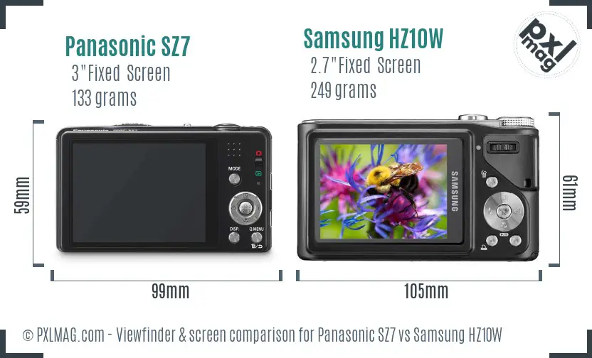 Panasonic SZ7 vs Samsung HZ10W Screen and Viewfinder comparison