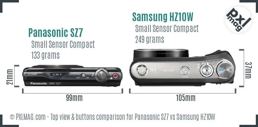 Panasonic SZ7 vs Samsung HZ10W top view buttons comparison
