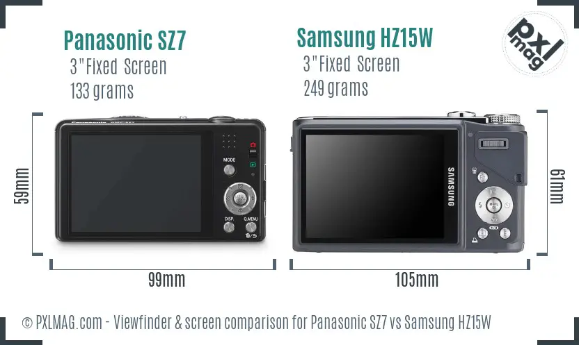 Panasonic SZ7 vs Samsung HZ15W Screen and Viewfinder comparison